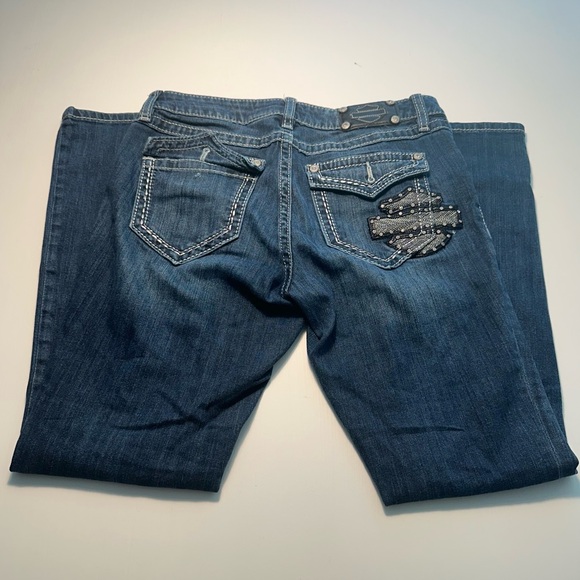 HARLEY DAVIDSON JEWELED LEATHER LOGO JEANS SIZE 6 PETITE - Picture 10 of 14